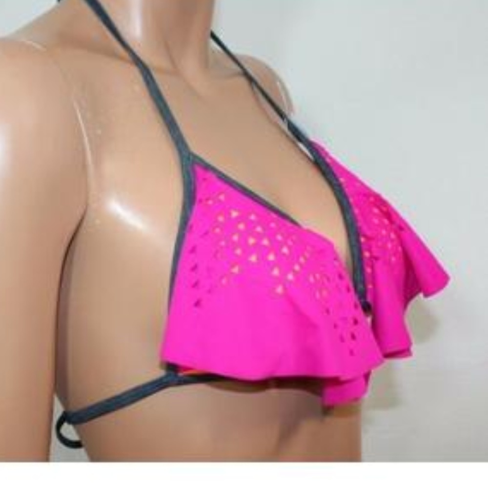 VS PINK flounce bikini top pink/orange sz L A-C